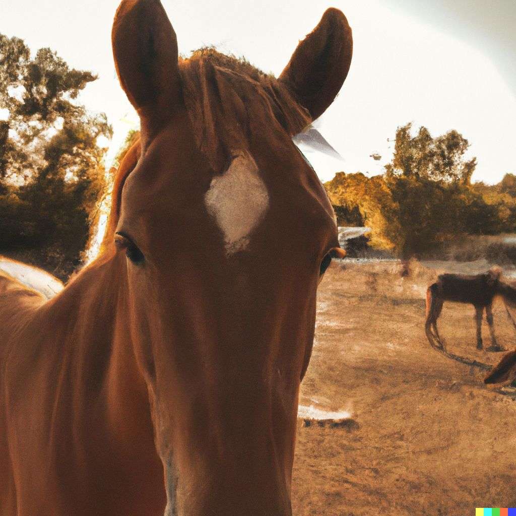 a horse, photograph, golden hour lighting
